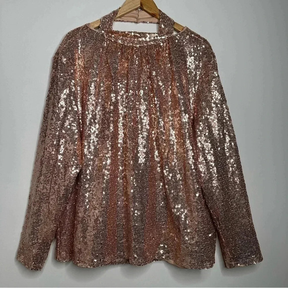 ELOQUII Elements Rose Gold Cowl Back Sequin Top Size 22 - Picture 3 of 8